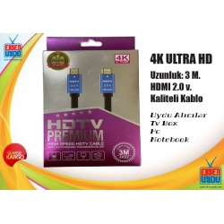 4K HDMI KABLO 2.0 HIZLI 3D ALTIN UÇLU 3 M Çok Kaliteli 4K Hdmi Ara Kablosu Kutulu Özel Paketinde