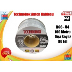 Technobox 100 Metre Anten Kablosu - Rg6U4 80 Tel Kaliteli Beyaz Anten Kablosu